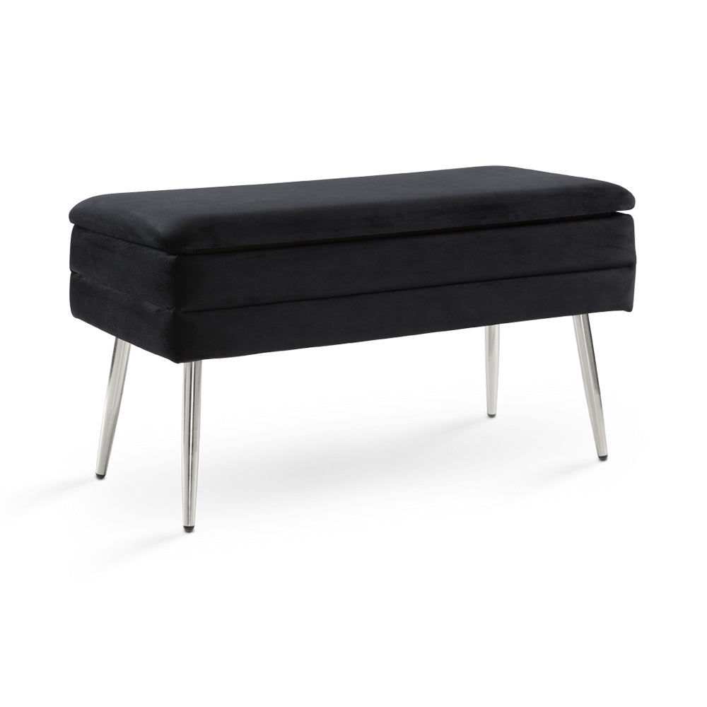 ENYA STORAGE BENCH GY-BEN-2022 Black velvet with Chrome legs