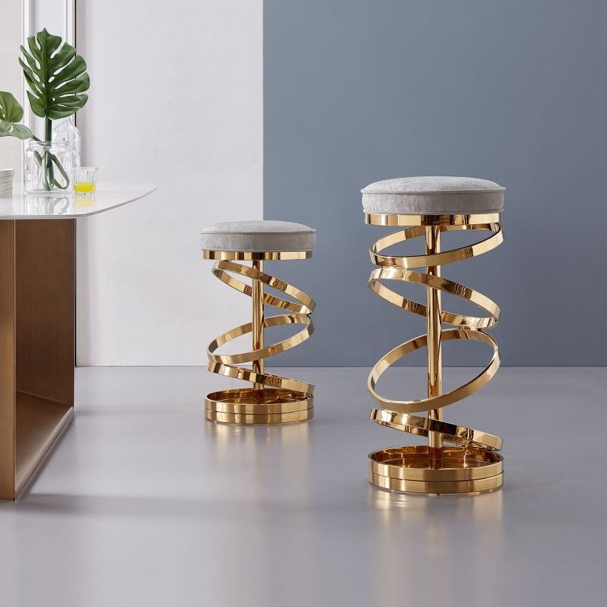 GLAM counter stool GY-COU-8530G Ivory linen gold frame