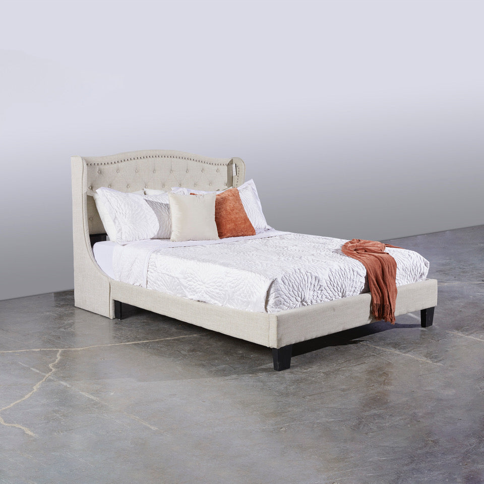 MABEL Bed Queen Size Beige linen fabric