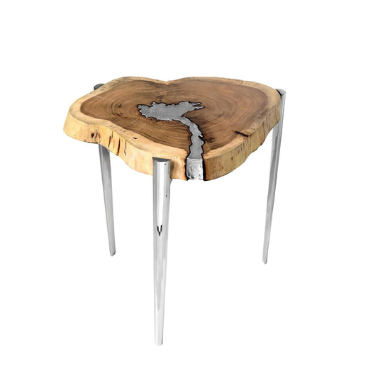 AKIS Side Table XC-4255B Natural Wood w/ Aluminum fill