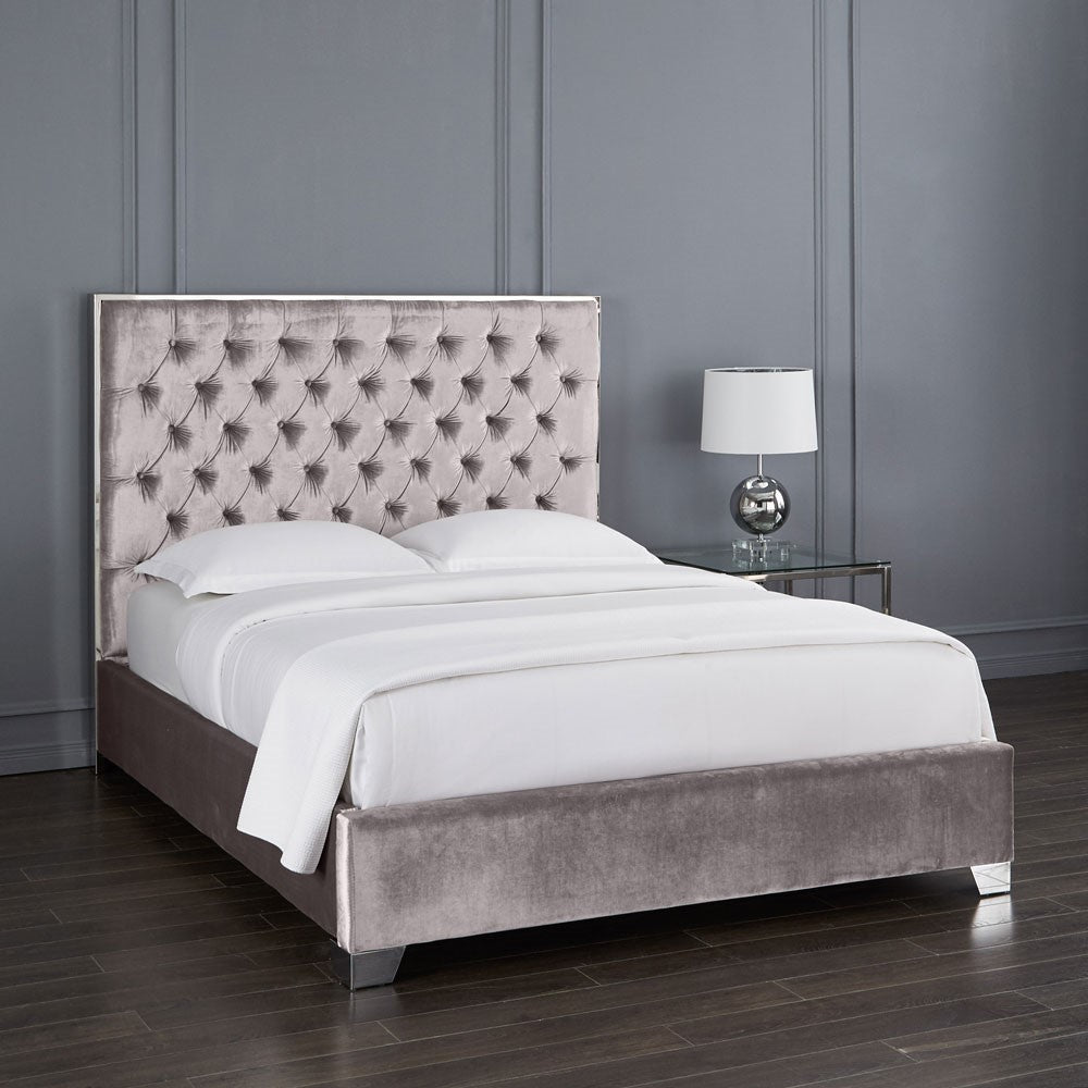 KROMA BED QUEEN GREY VELVET