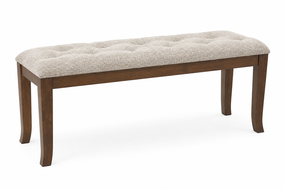 VENICE TUFTED WOOD BENCH Biscuit fabric