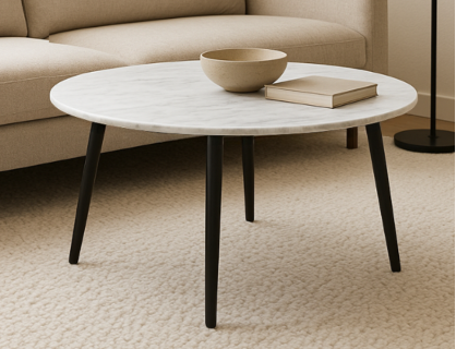 Viola real marble top coffee table black legs