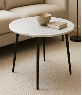 Viola real marble top end table black legs